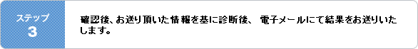 ステップ3・確認後、お送り頂いた情報を基に診断後、電子メールにて結果をお送りいたします。
